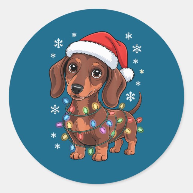 Adesivo Christmas Dachshund Lights Santa Hat Holiday Dog L (Frente)