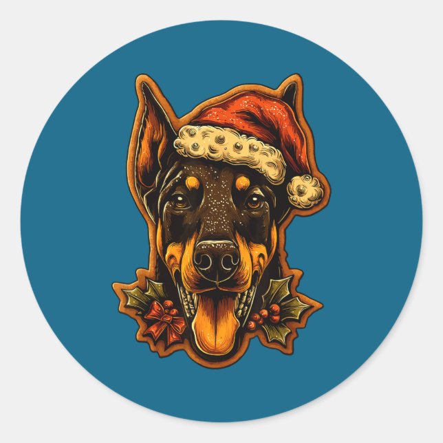 Adesivo Christmas Doberman Dog With Santa Hat Gingerbread  (Frente)