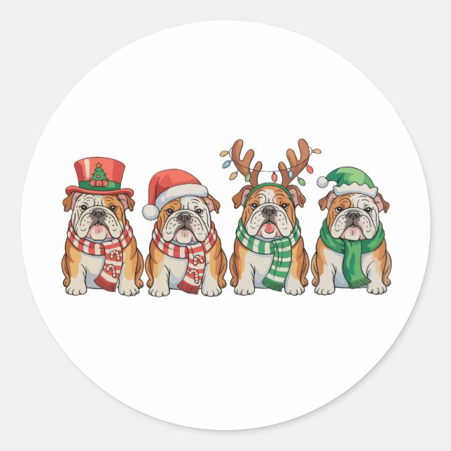 Adesivo Christmas English Bulldog Dog Santa Hat Reindeer (Frente)