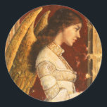 Adesivo Christmas Fresco Angel<br><div class="desc">Este item é ilustrado com um belo anjo fresco de Natal. O trabalho artístico original foi pintado em uma superfície plastada,  dando a aparência de um fresco renascentista. O trabalho tem uma sensação pré-raphaelita vintage.</div>