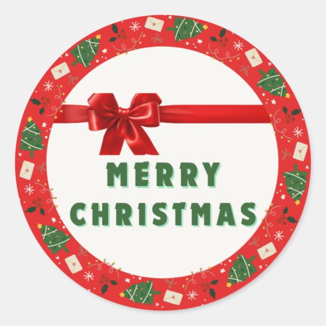 Adesivo Christmas Gift Wrapping Sticker | Red Wreath & Rib (Frente)