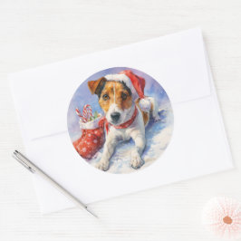 Adesivo Christmas Jack Russell Round Sticker