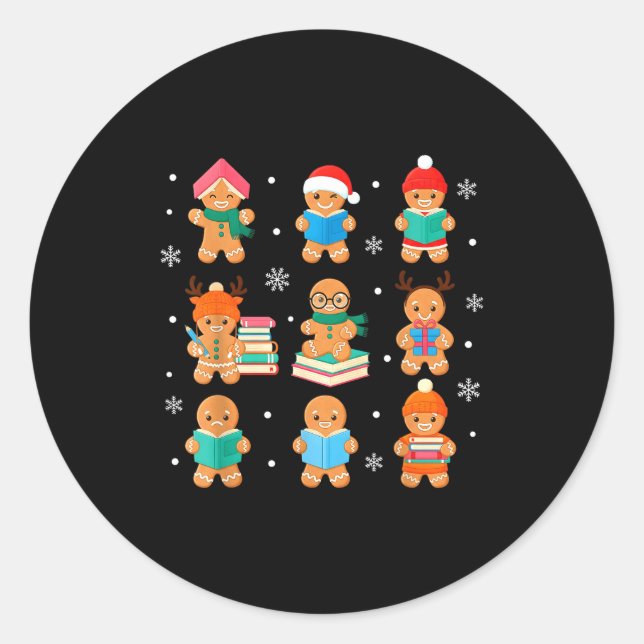 Adesivo Christmas Library Gingerbread Man Books Lover Book (Frente)