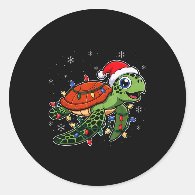 Adesivo Christmas Lights Turtle Wearing Xmas Hat - Lover  (Frente)