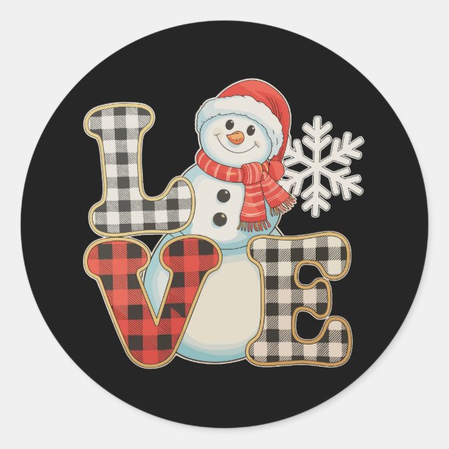 Adesivo Christmas Love Cute Snowman Buffalo Plaid Winter (Frente)