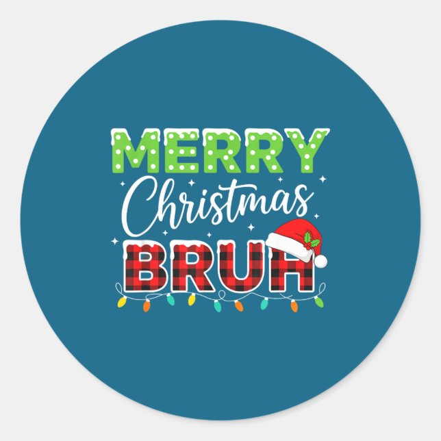 Adesivo Christmas Merry Christmas Bruh Buffalo Plaid Santa (Frente)