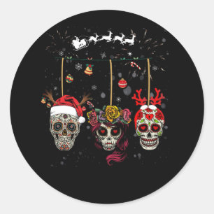 Adesivo Christmas Mexican Flower Sugar Skull In Snow Xmas
