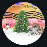 Adesivo Christmas Music 2 - English Bulldog (três)<br><div class="desc">Tema musical de Natal com três Bulldog Ingleses e notas musicais coloridas celebrando a alegria que a música de Natal traz para a temporada.</div>