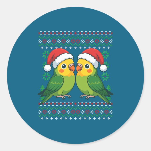 Adesivo Christmas Parakeet Ugly Xmas Sweater Parakeets Lon (Frente)