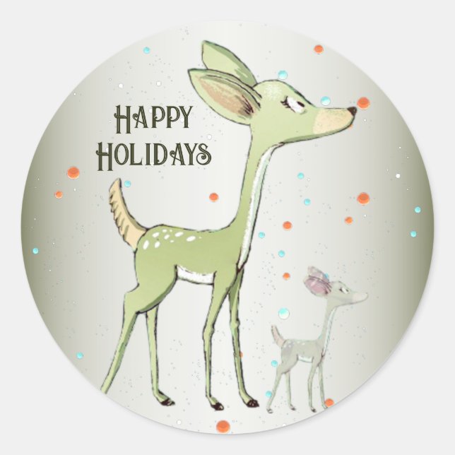 Adesivo Christmas Party Green Deers Holidays Cute (Frente)