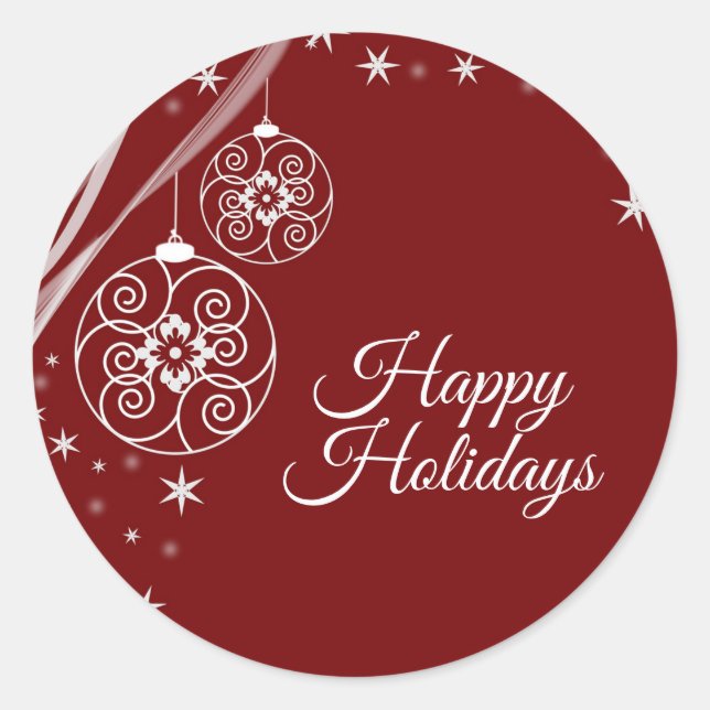 Adesivo Christmas Party White Ornaments Stars Red Elegant (Frente)