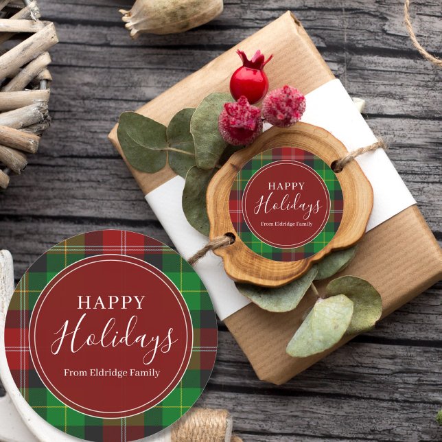 Adesivo Christmas Plaid Happy Holidays Family Name  (Criador carregado)