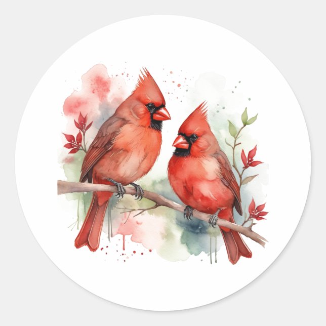 Adesivo Christmas Red Cardinal Birds Holiday Art (Frente)