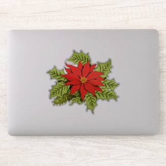 Adesivo Christmas Red Poinsettia Flower with Green Leaves