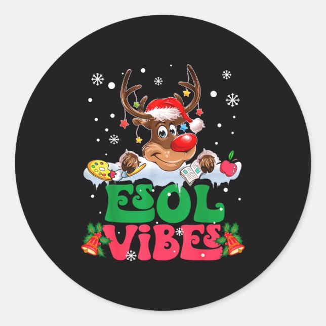 Adesivo Christmas Reindeer Santa Esol Vibes Funny Teacher  (Frente)