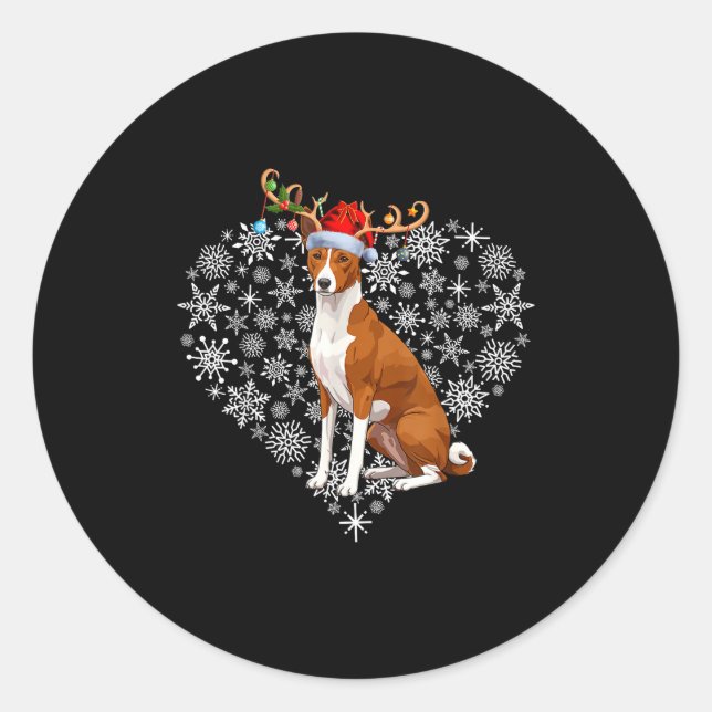Adesivo Christmas Reindeer Santa Hat Basenji Lovers Xmas  (Frente)