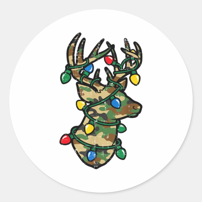 Adesivo Christmas Reindeer Silhouette Camo Xmas Lights Men (Frente)