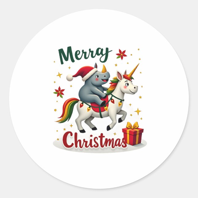 Adesivo Christmas Rhino Merry Christmas Unicorn Rhino T-Sh (Frente)