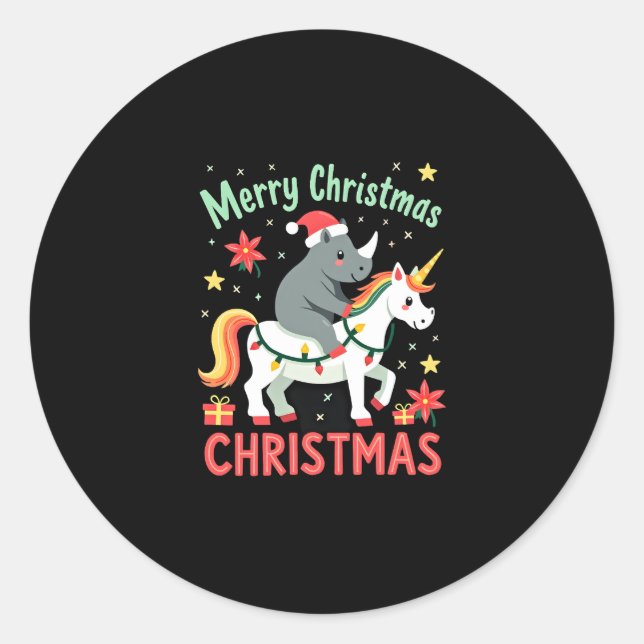Adesivo Christmas Rhino Merry Christmas Unicorn Rhino T-Sh (Frente)