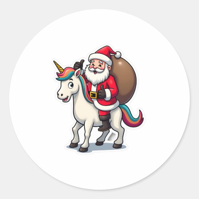 Adesivo Christmas Santa Claus Riding Unicorn - Xmas Girls  (Frente)