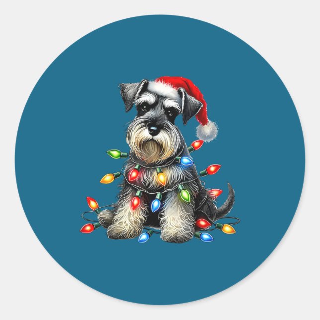 Adesivo Christmas Schnauzer Dog Santa Hat Xmas Light Holid (Frente)