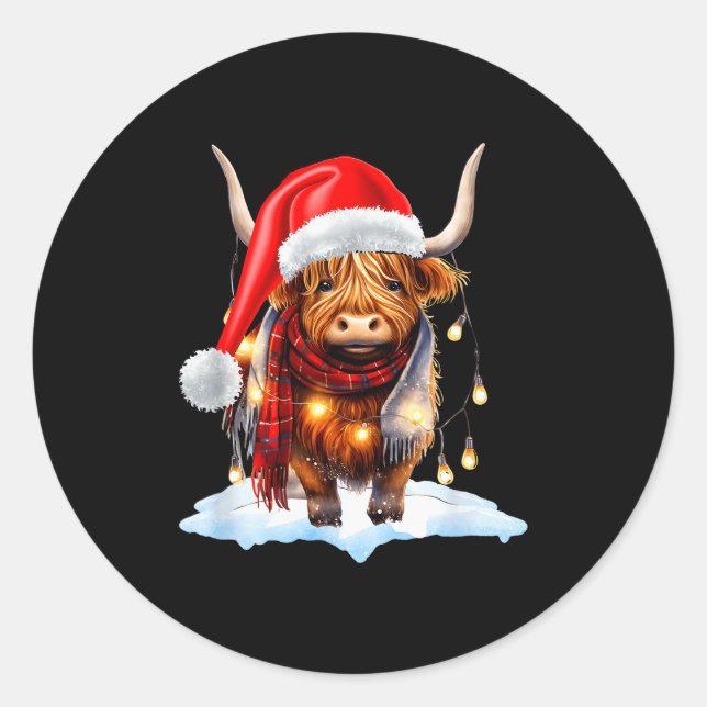Adesivo Christmas Scottish Highland Cow Wrapped In Christm (Frente)