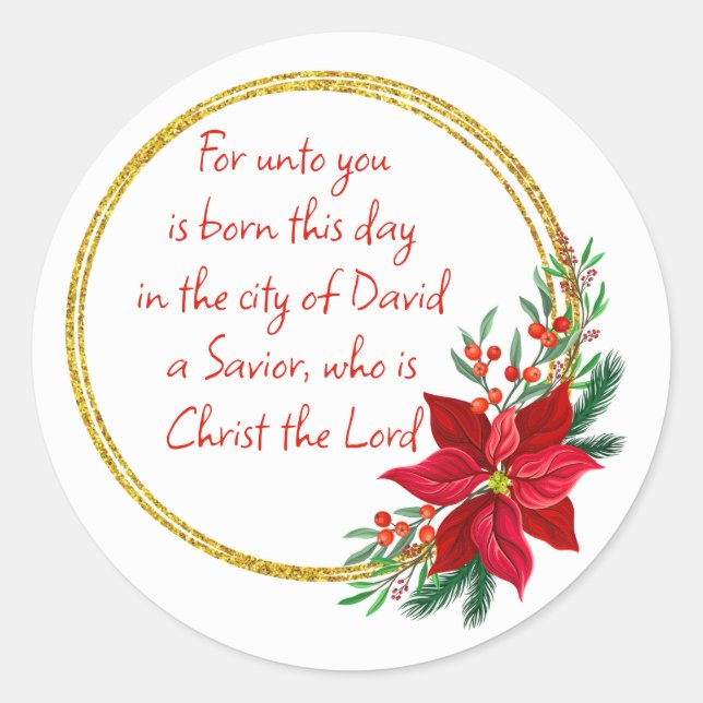Adesivo Christmas Scripture Luke 2:11 Pointsettia (Frente)