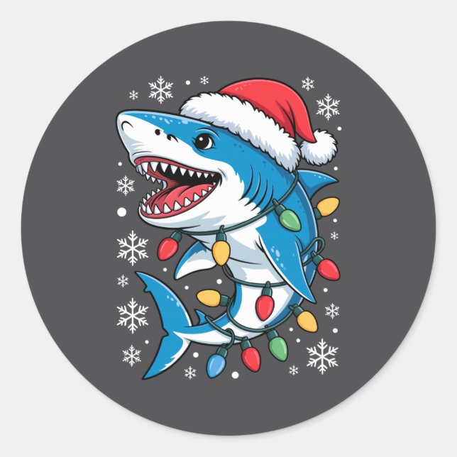 Adesivo Christmas Shark Santa Hat Wrapped Lights Holiday S (Frente)