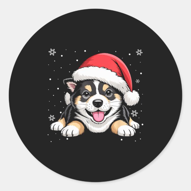Adesivo Christmas Shiba Inu Dog Wearing Santa Hat Pet Anim (Frente)