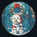 Adesivo Christmas Shih Tzu Dogs<br><div class="desc">Uma bela ilustração cartoon dos cães Shih Tzu vestida para o Natal. Perfeito para amantes de animais de estimação ou pais de cães durante o feriado.</div>