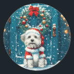 Adesivo Christmas Shih Tzu Dogs<br><div class="desc">Uma bela ilustração cartoon dos cães Shih Tzu vestida para o Natal. Perfeito para amantes de animais de estimação ou pais de cães durante o feriado.</div>