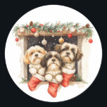 Adesivo Christmas Shih Tzu Dogs<br><div class="desc">Uma bela ilustração cartoon dos cães Shih Tzu vestida para o Natal. Perfeito para amantes de animais de estimação ou pais de cães durante o feriado.</div>