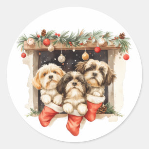 Adesivo Christmas Shih Tzu Dogs