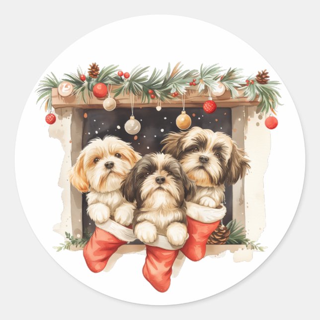 Adesivo Christmas Shih Tzu Dogs (Frente)