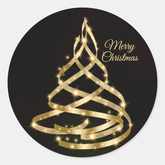 Adesivo Christmas Shiny Golden Ribbon Tree Sparkle Black (Frente)