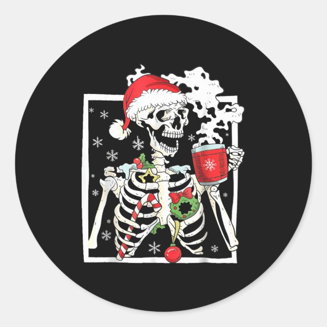 Adesivo Christmas Skeleton With Smiling Skull Drinking Cof (Frente)