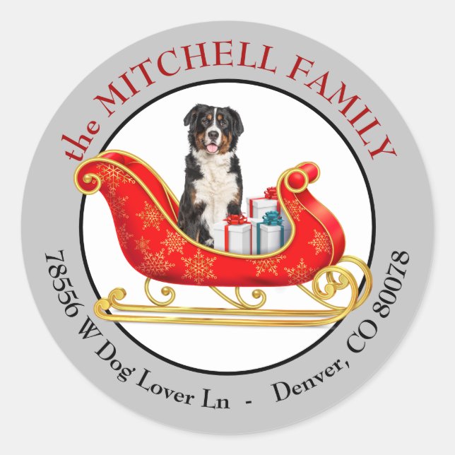 Adesivo Christmas Sleigh Bernese Mountain Dog Address (Frente)