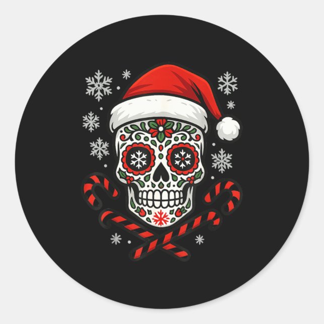 Adesivo Christmas Sugar Calavera Skull Santa Hat Candy Can (Frente)