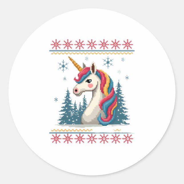 Adesivo Christmas Theme Knitted Unicorn Unicorns T-Shirt ( (Frente)