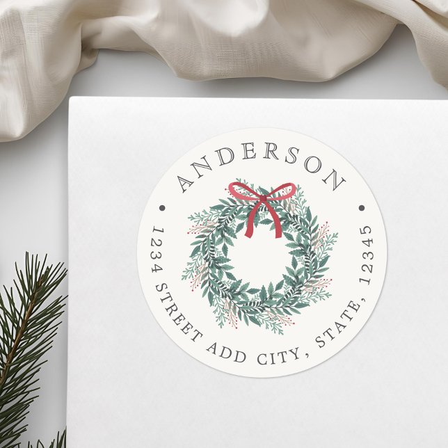 Adesivo Christmas Wreath Family Name Return Address (Criador carregado)