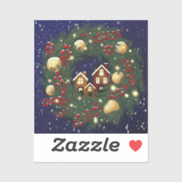 Adesivo Christmas wreath with pine branches