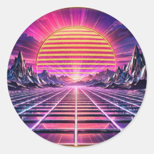 Adesivo Chrome Horizon — Pôr do Sol Retro Synthwave