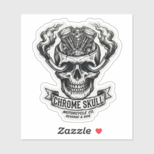 Adesivo Chrome Skull Motorcycle Co Motor V-Twin