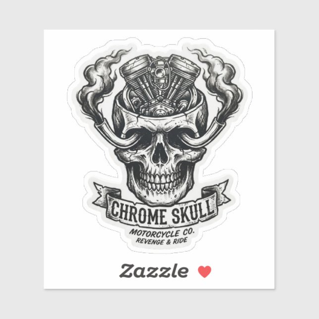 Adesivo Chrome Skull Motorcycle Co Motor V-Twin (Folha)
