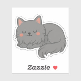Adesivo Chubby Fluffy Gray Cat – Sleepy Cartoon Cat Art