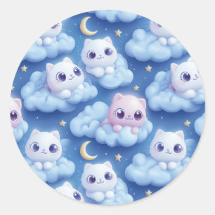 Adesivo "Chubby Kawaii Cats and Clouds 3D Padrão Invisível