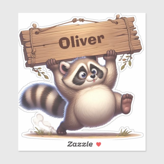 Adesivo Chubby Raccoon com Sinal de Nome Personalizável (Folha)