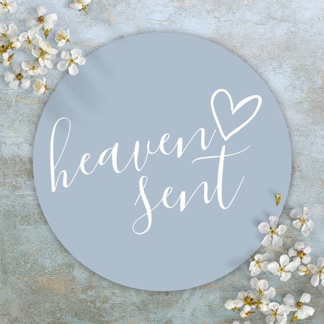 Adesivo Chuva de Azul Poeirento para o Bebê (Dusty Blue Heaven Sent Baby Shower Classic Round Sticker)