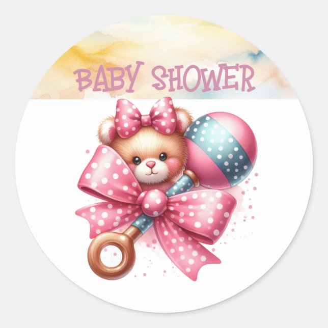 Adesivo Chuva de Bebê Babador Rosa (Frente)