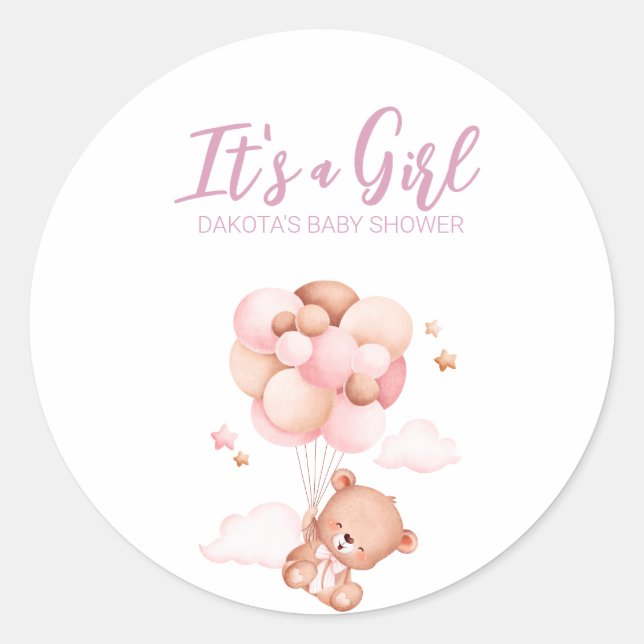 Adesivo Chuva de Bebê Balão de Urso Teddy Rosa (Frente)